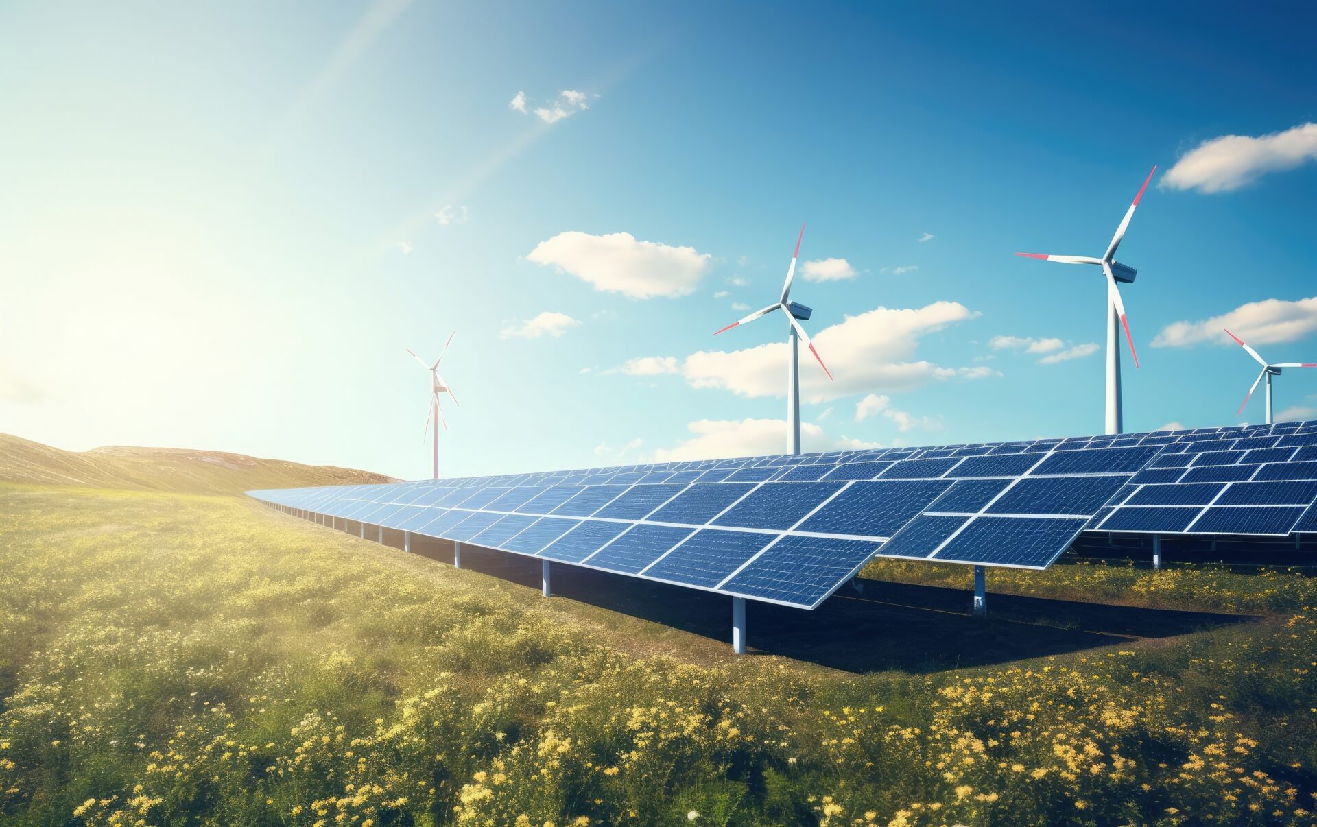 Centrale photovoltaïque en fonctionnement placée sur le sol dans un champ représentant l’énergie renouvelable.